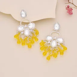 Brado Jewellery Gold-Plated Artificial Stones Studded & Pearls Beaded Chandbalis-10