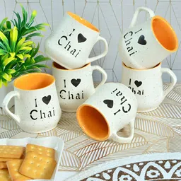 Myntra Elegant Homes Yellow & White 6 Pieces Ceramic Matte Cups-13