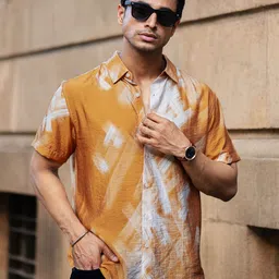 Powerlook SS25 Butterscotch Abstract Printed Casual Shirt-image-28