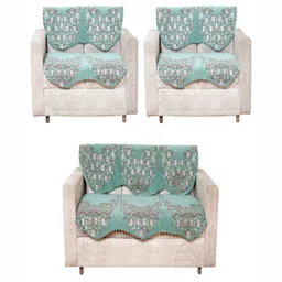 Fashion Throw Green & Red Printed Jacquard Sofa Cover-image-35
