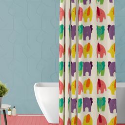 ArtzFolio Off White & Green Printed Waterproof Shower Curtain-34
