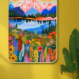 Myntra Elegant Homes Pink & Blue Floral And Botanical Printed Wooden Wall Art-4