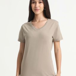 R&B Women Solid V-Neck Cotton T-shirt-picture-12