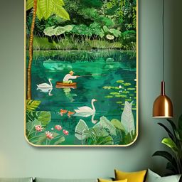 SAF Green & White River Printed Wooden Wall Painting-image-59