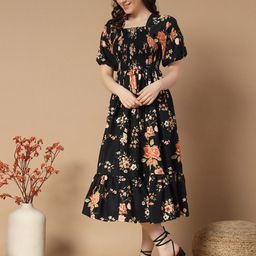 Vastani Enterprise Print Puff Sleeve Crepe Fit & Flare Dress-image-23