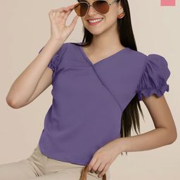 Mast & Harbour Pack of 2 Solid V Neck Puff Sleeves Top-image-83