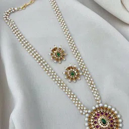 CAJ Gold-Plated Artificial Stone Studded Jewellery Set-14