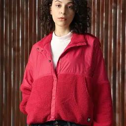 High Star Women Self Design Hooded Front-Open Sweatshirt-6