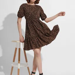DressBerry Animal Print Puff Sleeve Fit & Flare Dress-image-23
