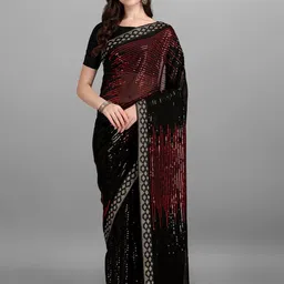 Thishma Embellished Sequinned Pure Georgette Saree-image-68