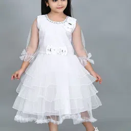 Zenat Girls Round Neck Layered Gown Midi Dress-55