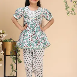 Cutiekins Girls Floral Printed Empire Gotta Patti A-Line Kurta with Dhoti Pants-picture-10