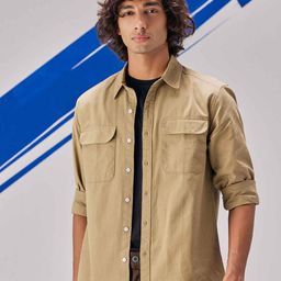 UNSTD Men Classic Fit Solid Spread Collar Cotton Casual Shirt-image-9