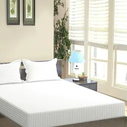 Trance Home Linen White Striped 200 TC King Bedsheet with 2 Pillow Covers-image-82