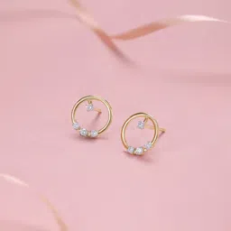 Mia by Tanishq 14KT Yellow Gold and Diamond Twinkling Loop Earrings-image-43