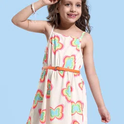 Hola Bonita Girls Conversational Printed Fit & Flare Dress-image-3
