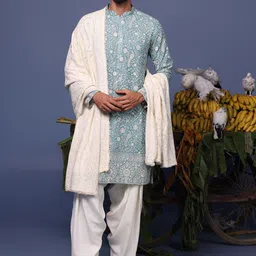 KALPRAAG Embroidered Mandarin Collar Straight Thread Work Kurta With Patiala And Dupatta-picture-44