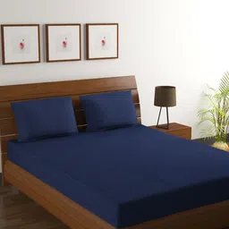 Myntra Elegant Homes Navy Blue Striped 210 TC King Bedsheet with 2 Pillow Covers-picture-23