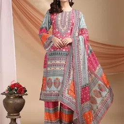 AMRUTVARSHA CREATION Floral Printed Straight Kurta With Trousers & Dupatta-image-40