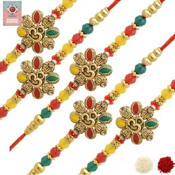 MEIRA JEWELLERY 5-Pcs Assorted Rakhi With Roli Chawal & Greeting Card-image-41