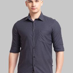 Parx Men Cutaway Collar Grid Tattersall Checked Cotton Slim Fit Casual Shirt-image-91