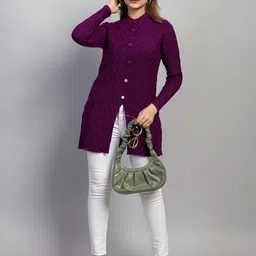 Dart Line Self Design Band Collar Cardigan-picture-44