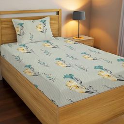 IVAZA Grey Floral 150 TC Single Bedsheet with 1 Pillow Covers-image-76