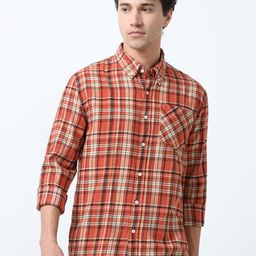 Espanshe Men Tartan Checked Button-Down Collar Pure Cotton Casual Shirt-image-62