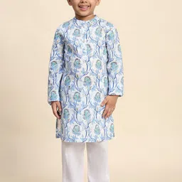 Maaesa Boys Floral Printed Regular Beads and Stones Pure Cotton Kurta with Pyjamas-11