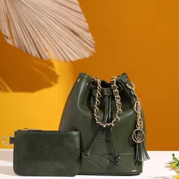 VISMIINTREND Leather Bucket Handheld Bag with Tasselled-53