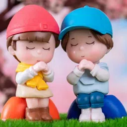 ANTIQ CREATION Multicoloured Kids Sitting and Praying Miniature Figurine Showpiece-image-3