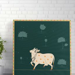 SAF Black & Cream Pichwai Cow Printed Canvas Wall Art-18