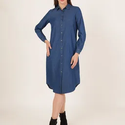 IX IMPRESSION Denim Shirt Midi Dress-image-84