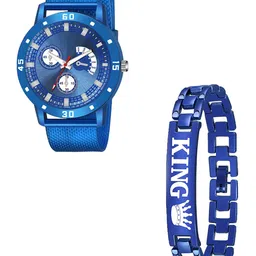 CSAMON Men Patterned Dial Analogue Watch with Bracelet Blue Aeviyo_Rabar_King Bracelet-1