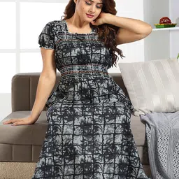 CINCO Women Abstract Printed Square Neck Maxi Nightdress-picture-31