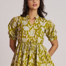 The Cloth Crow Women Floral Print Puff Sleeve Cotton Peplum Top-image-89