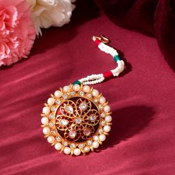 Silvermerc Designs Gold-Plated Pearls & Kundan Studded Maang Tikka Head Jewellery-picture-28