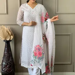 CaniBani White Pure Cotton Kurta Sets-picture-43