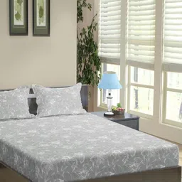 Trance Home Linen Grey Printed Cotton 144 TC Fitted Single Bedsheet Set 1.98m x 1.07m-image-91
