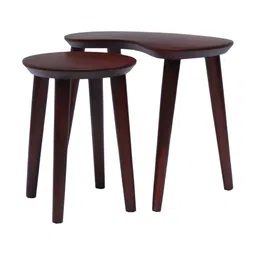 DZYN Furnitures Convo Teak 2 Pieces Brown Abstract Shaped And Round Wooden Nesting Table image 4