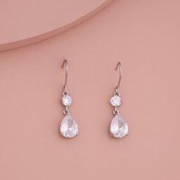 Kushal's Fashion Jewellery Rhodium-Plated Classic Zircon Studded Drop Earrings-48