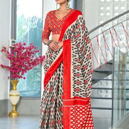 PEENGAX Pure Cotton Block Print Saree With Unstitched Blouse Piece-image-56