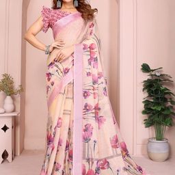 JYA Floral Linen Blend Designer Saree-image-52