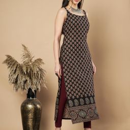 Vbuyz Floral Printed Shoulder Straps Boat Neck Cotton Straight Kurta-38