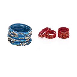 1ST TIME Set Of 12 Blue Alloy Artificial Stones & Beads Bangles-picture-8