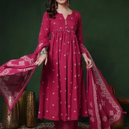 GULMOHAR JAIPUR Geometric Printed Notch Neck Anarkali Kurta With Trousers & Dupatta-picture-43