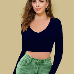 Dream Beauty Fashion Women V - Neck Fitted Crop Top-image-79