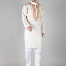 Seva Chikan Men Ethnic Motifs Yoke Design Chikankari Handloom Kurta-picture-13