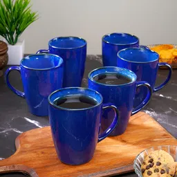 Aura Blue & Black 6 Pieces Ceramic Glossy Mugs 280ml-13