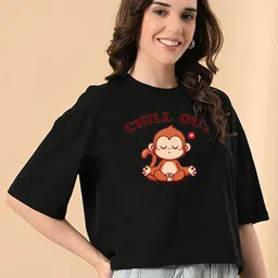 OWL MINK Women Printed Pure Cotton T-shirt-image-90